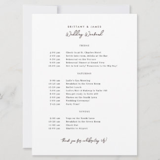 Bröllopshelgens Itinerary V3 Inbjudningar