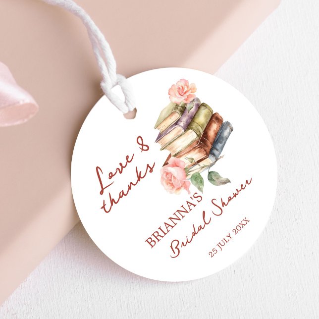 Bröllopshistoria ny kapitel bröllopsfest present gåvor etiketter (Story book a new chapter books themed bridal shower thank you favor tags personalized favor tags)