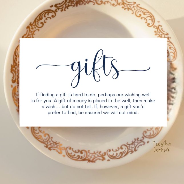 Bröllopshjärtans önskebrunn, Penninggåve Registrer Tilläggskort (Wedding Wishing Well, Monetary Gift Registry Enclosure Card in Navy Blue)