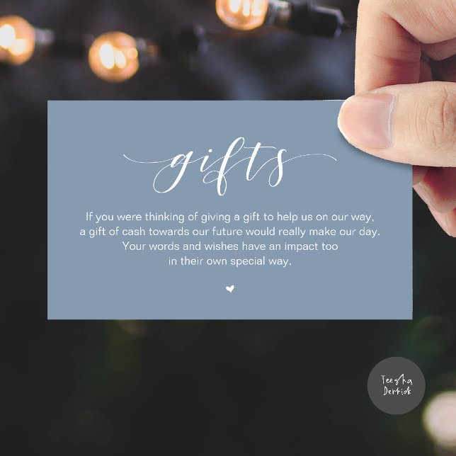 Bröllopshoppbrunn, En notis om gåvor Tilläggskort (Beautiful Elegant Wedding Wishing Well, A Note On Gifts Enclosure Card in Dusty Blue)