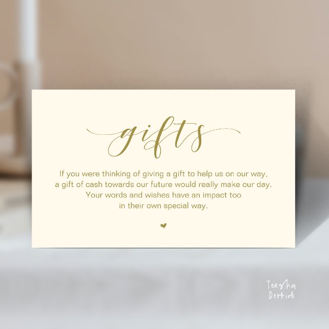Bröllopshoppbrunn, En notis om gåvor Tilläggskort (Beautiful Elegant Wedding Wishing Well, A Note On Gifts Enclosure Card in Yellow Gold)