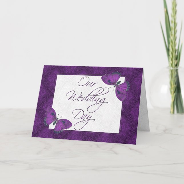 Bröllopsinbjudan 5X7 Lila av fjäril Brocade Inbjudan (Framsida)