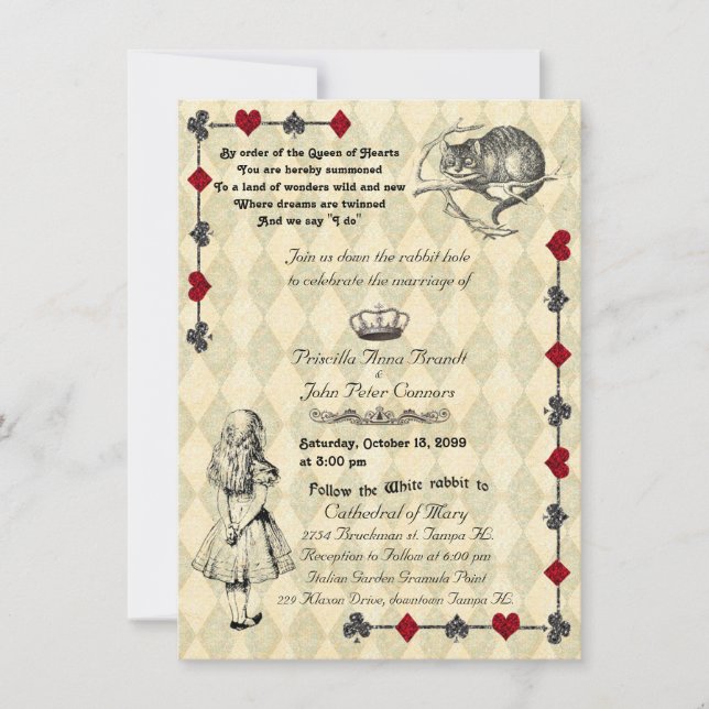 Bröllopsinbjudan Alice i underlandet 4x6 Inbjudningar (Framsida)