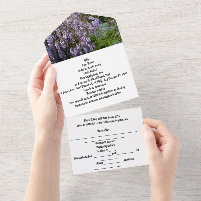 bröllopsinbjudan allt i en wisteria (Avrivbar del)