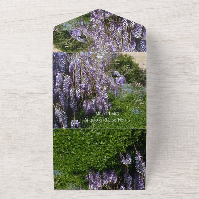 bröllopsinbjudan allt i en wisteria violett grön (Utsida)