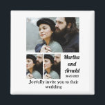 Bröllopsinbjudan anpassningsbar 3 Fotokollage Magnet<br><div class="desc">Bröllopsinbjudan anpassningsbar 3 Fotokollage. Gör en unik bröllopsinbjudan med dina foton och ändra namn och datum med hjälp av den här mallen för bröllop.</div>