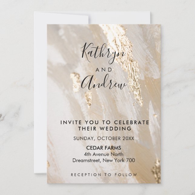 Bröllopsinbjudan Beige Guld Calligraphy Wedding Inbjudningar (Framsida)