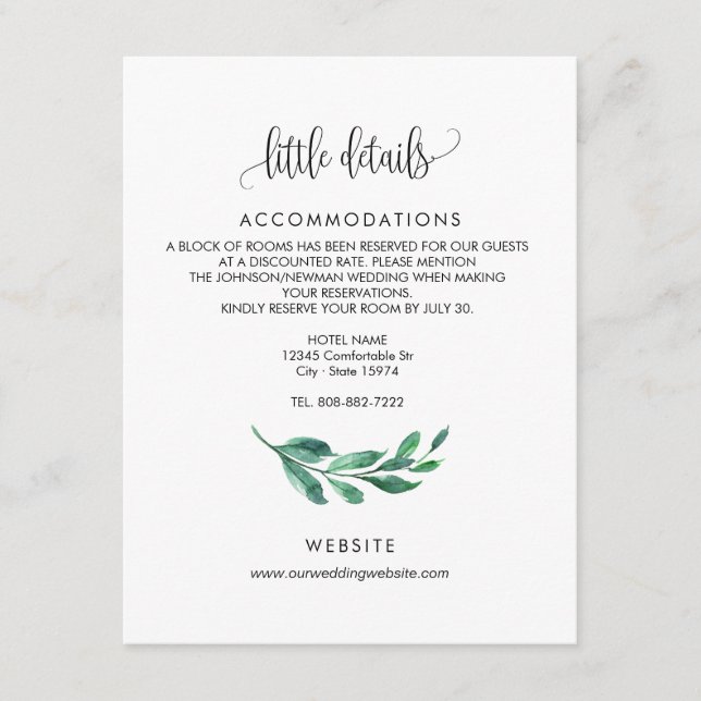 Bröllopsinbjudan - bifogad kort, detaljerat kort (Framsida)