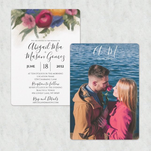 Bröllopsinbjudan, blå och Mörk Rosa Inbjudningar (Skapare uppladdad)