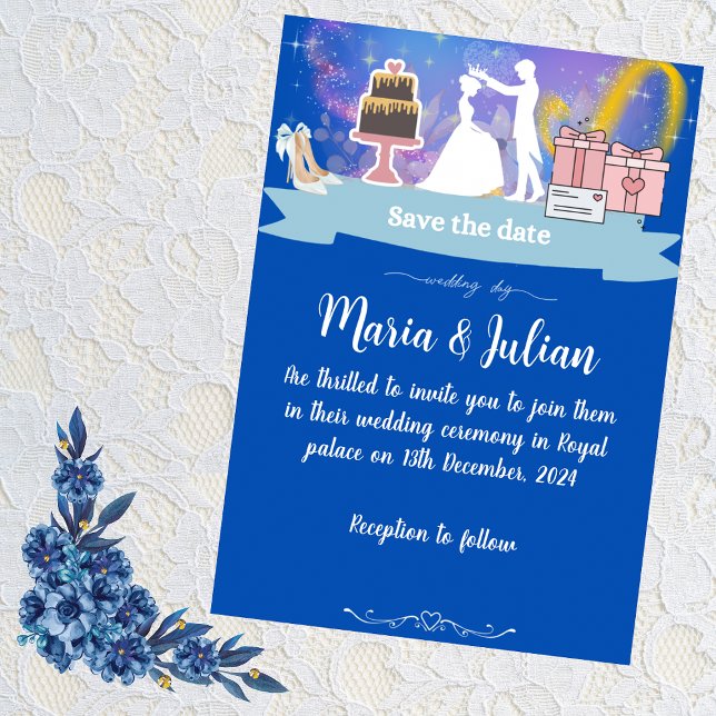 Bröllopsinbjudan, blå princesse och prins inbjudningar (Skapare uppladdad)