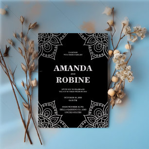 Bröllopsinbjudan Black and White Mandala Inbjudningar