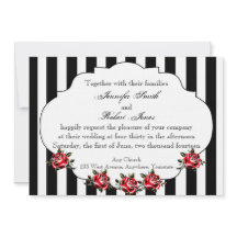 Bröllopsinbjudan Black White och Röd ros
