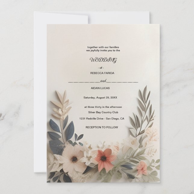 Bröllopsinbjudan | Blommig Elegans | Tidlös Inbjudningar (Framsida)