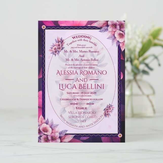 Bröllopsinbjudan Blommig Elegant Minimalistisk Inbjudningar (Stående Fram)