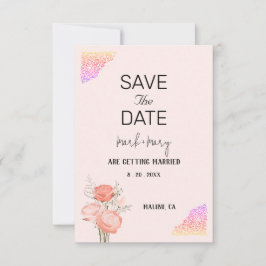 Bröllopsinbjudan Blommig Rosa Hjärtkant  OSA Kort