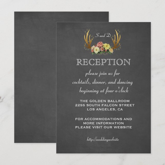 Bröllopsinbjudan | Blommiga horn kap RECEPTION Inbjudningar (Fram/baksida)