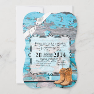 Bröllopsinbjudan Blue Barn Wood Boots Countr Inbjudningar