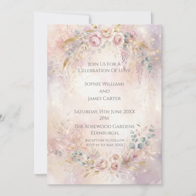 Bröllopsinbjudan Blush Floral Romance Inbjudningar (Framsida)