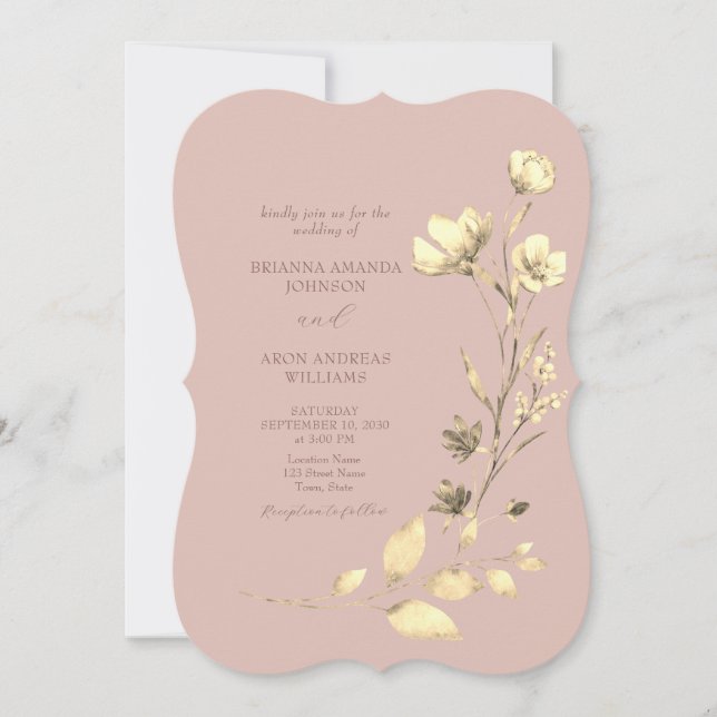 Bröllopsinbjudan Blush Guld Fästmö Blomma Inbjudningar (Framsida)