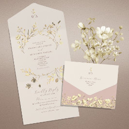 Bröllopsinbjudan Blush Neutral Blommig Allt-i-Allt