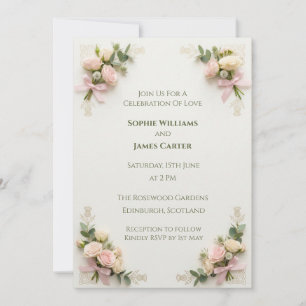 Bröllopsinbjudan Blush Rose Floral Inbjudningar