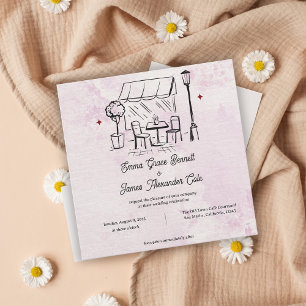 Bröllopsinbjudan Blush Watercolor Café Illustratio