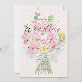 Bröllopsinbjudan Botanical rosa ros bouquet Inbjudningar