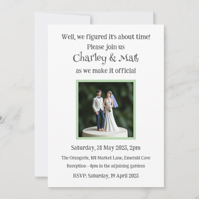 Bröllopsinbjudan Bride Groom Cake Topper Quirky Inbjudningar (Framsida)