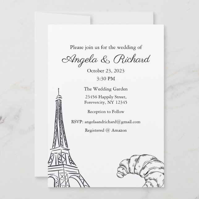 Bröllopsinbjudan, Bröllop Stationary, Paris Inbjudningar (Framsida)