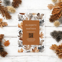 Bröllopsinbjudan Brown Grått Höst löv