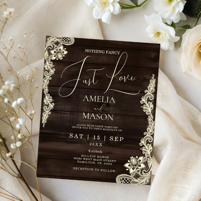 Bröllopsinbjudan Budget Nothing Fancy Just Love (Rustic Budget Nothing Fancy Just Love Wedding Invitation)