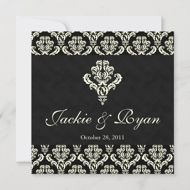 Bröllopsinbjudan Chandelier Black Cream Damask Inbjudningar (Framsida)