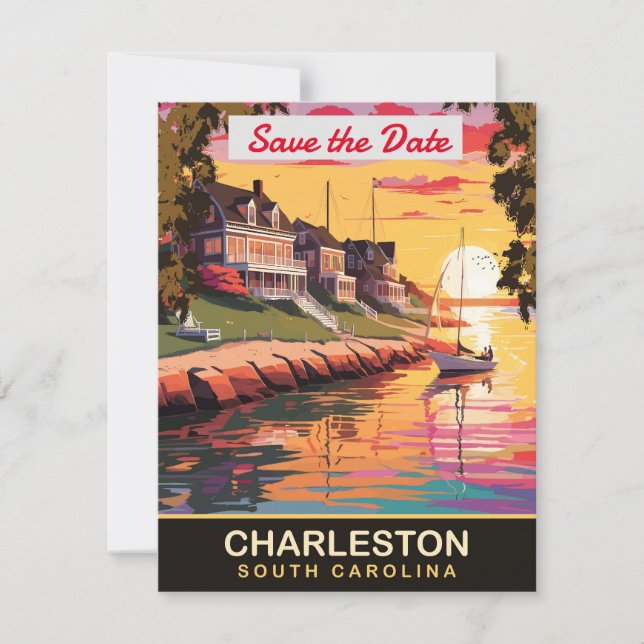 Bröllopsinbjudan Charleston South Carolina Spara Datumet (Framsida)