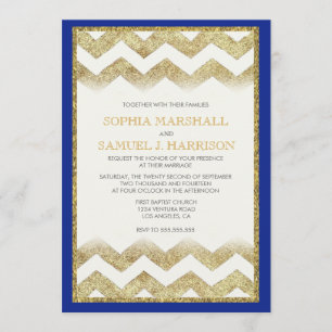 Bröllopsinbjudan Chevron Guld Glitter Inbjudningar