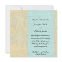 Bröllopsinbjudan Cream Blue Handflatan Träd
