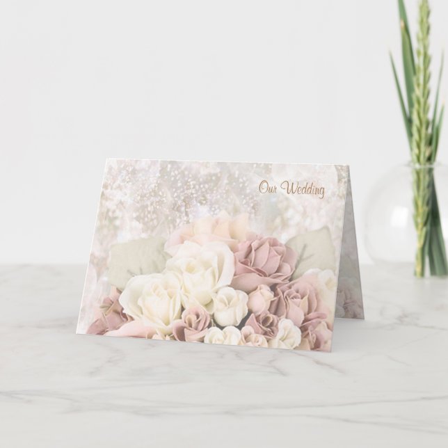 Bröllopsinbjudan - Cream-white-pinkish ro. Inbjudan (Framsida)