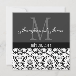 Bröllopsinbjudan Damaskus Black och White Monogram Inbjudningar