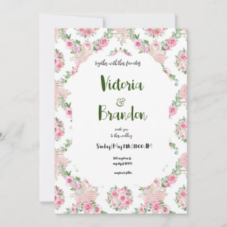 bröllopsinbjudan dekorerad med rosa blomma EN Inbjudningar