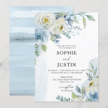 Bröllopsinbjudan Dusty Blue och White Blommigt