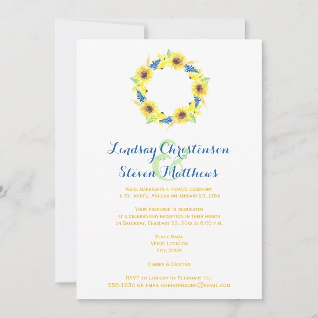 Bröllopsinbjudan efter bröllop | Solrosfrand, Burl Inbjudningar (Framsida)