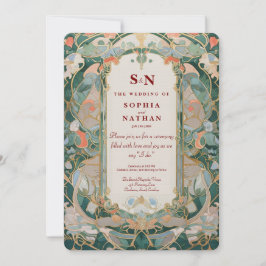 Bröllopsinbjudan elegant Art nouveau med Blommigt Inbjudningar