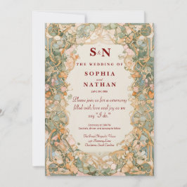 Bröllopsinbjudan elegant Art nouveau med Blommigt Inbjudningar