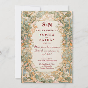 Bröllopsinbjudan elegant Art nouveau med Blommigt Inbjudningar