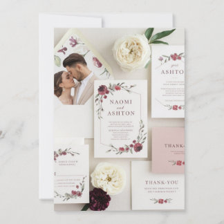 Bröllopsinbjudan elegant Blommigt - Burgundy & Inbjudningar