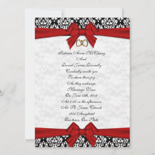 Bröllopsinbjudan elegant Damask med rött båge Inbjudningar