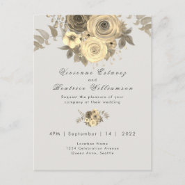 Bröllopsinbjudan elegant gul ros blek grått vykort