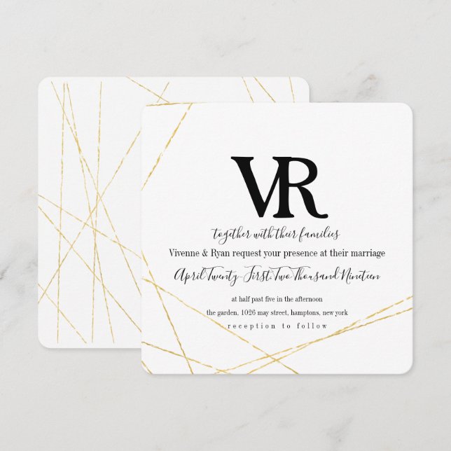 Bröllopsinbjudan elegant Guld Inbjudningar (Fram/baksida)