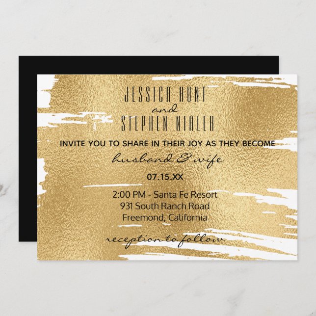 Bröllopsinbjudan Elegant i Svarta och Guld Inbjudningar (Fram/baksida)