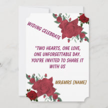 Bröllopsinbjudan elegant Röd ros | Två hörn O