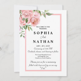 Bröllopsinbjudan elegant Rosa ros | Romantisk Inbjudningar